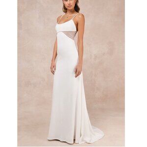 Lulus Euphoric Eloquence White Sheer Mesh Pearl Sleeveless Maxi Dress XS NWOT